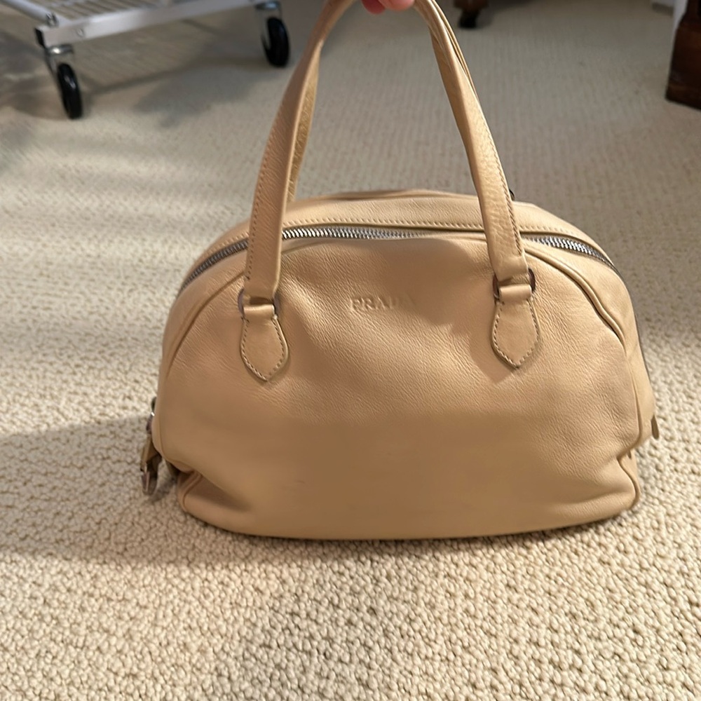 Prada tan bowling bag